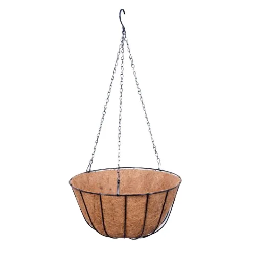 
Metal Hanging Planter Basket with Coco Coir Liner Round Wire Plant Holder with Chain 