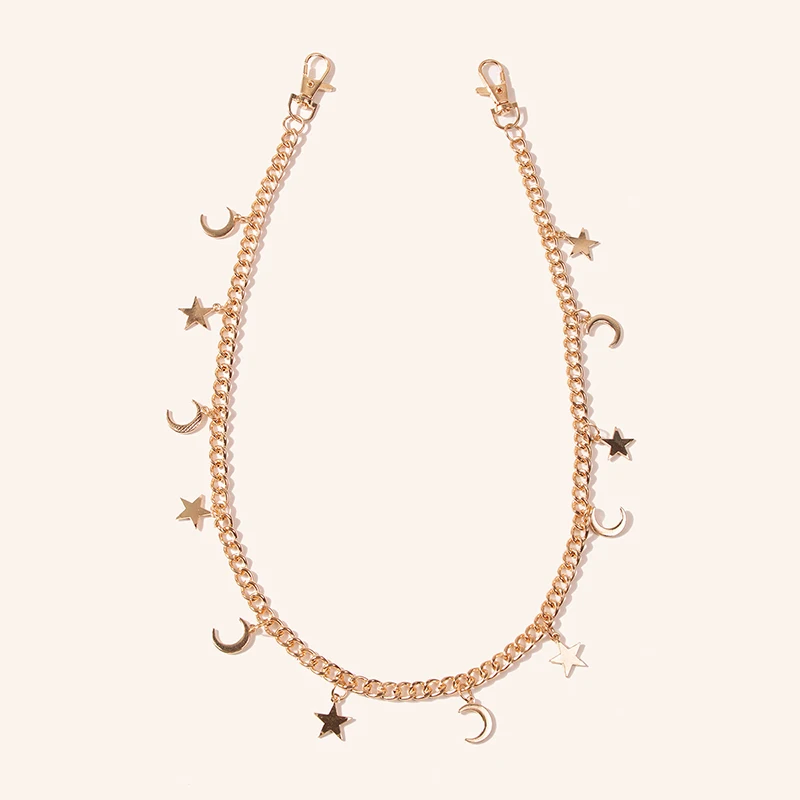 Новейший товар, декоративный пояс-цепочка для брюк в форме звезды и Луны, Модный стильный ремень-цепочка для брюк 65 см