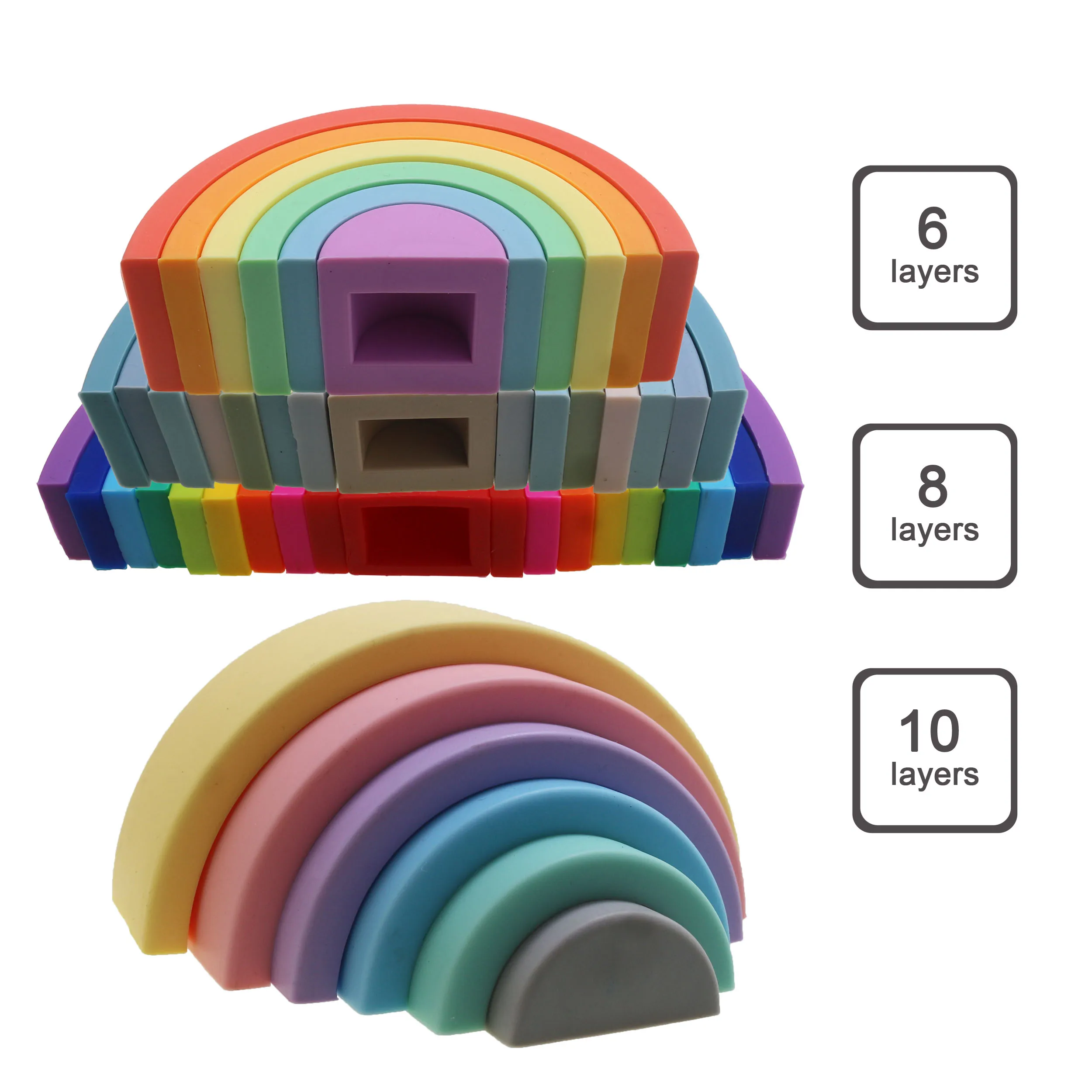 Building Block Stacking Toy Rainbow Geography Silicone Stacker Toy Baby Silicon Teething Stacking Toys