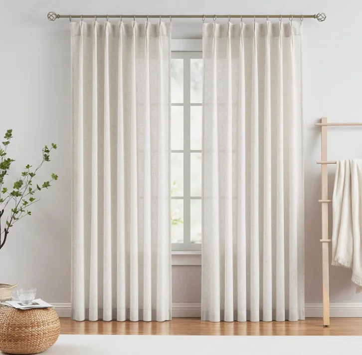 Cheap Linen Feeling Semi Sheer Top Grommet Gauze Voile Sheer Curtains for The Living Room Bedroom Home