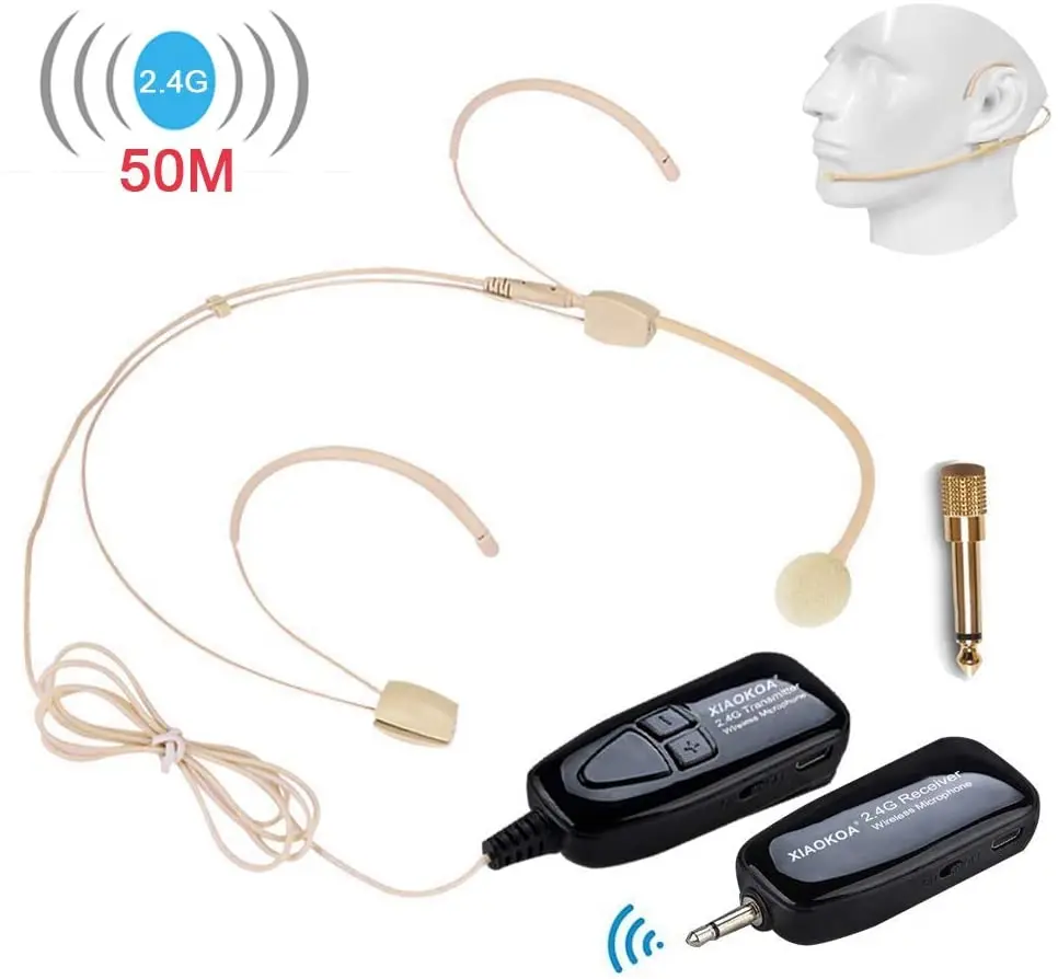
Xiaokoa 160ft Range Super Light 2.4G Wireless Headset Microphone System Double Over Ear Microphone for Voice Amplifier 