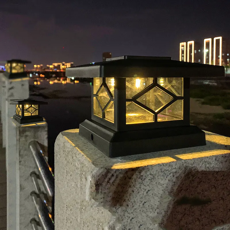 Solar Post Caps Waterproof Black Plastic Fence Solar Led Deck Post Cap Outdoor Decorative Pillar Light For Wood Fence