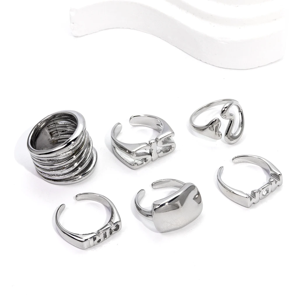 Waterproof 18K Jewelry Gold Plated Hollow Out Heart Multi-Layers Band Open Ring Sis Mom Dad Initial Number Hip Hop Letter Rings