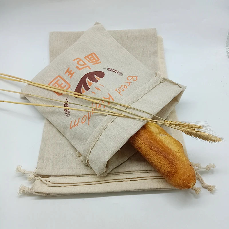 2022 Super September Fashion High Quality Reusable Drawstring Eco Cotton Flax Canvas Linen Bread Bag With Logo