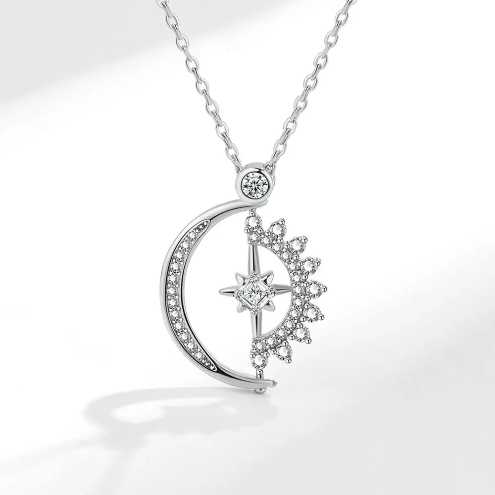 Hot Selling Anti Stress Spinner Fidget Necklaces Jewelry Crystal Spinning Anxiety Necklace Rotatable Zircon Moon Star Necklace