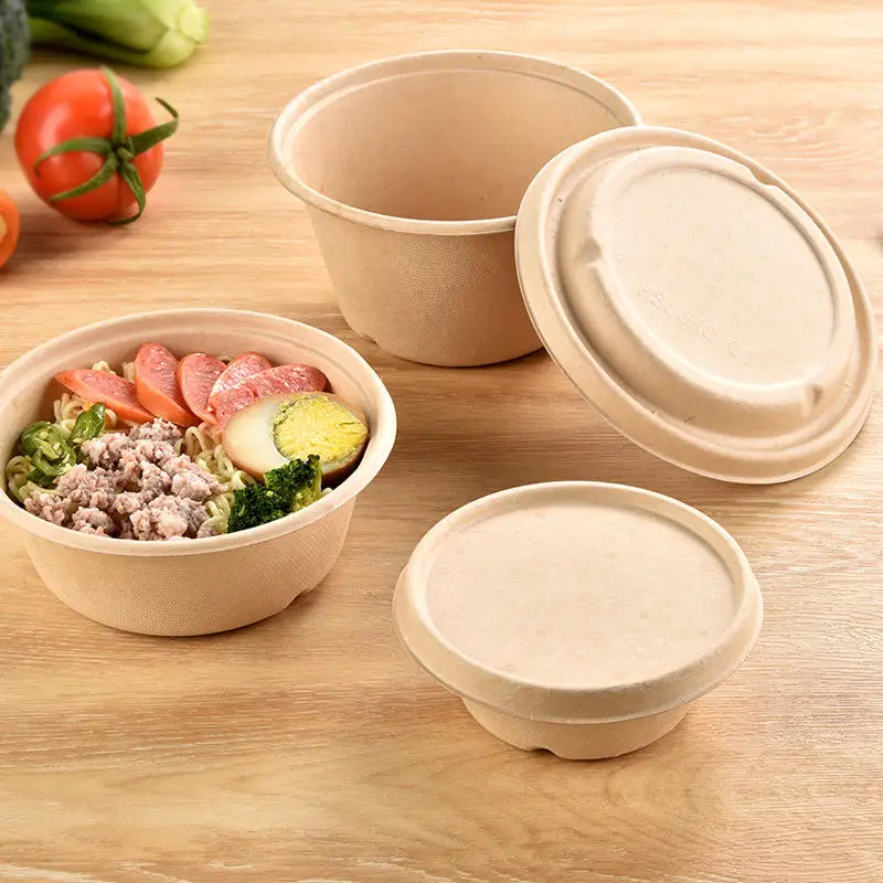 Biodegradable Sugar cane take away packaging Food Container Sugarcane Bagasse Pulp Lunch Plate bowl with Lid