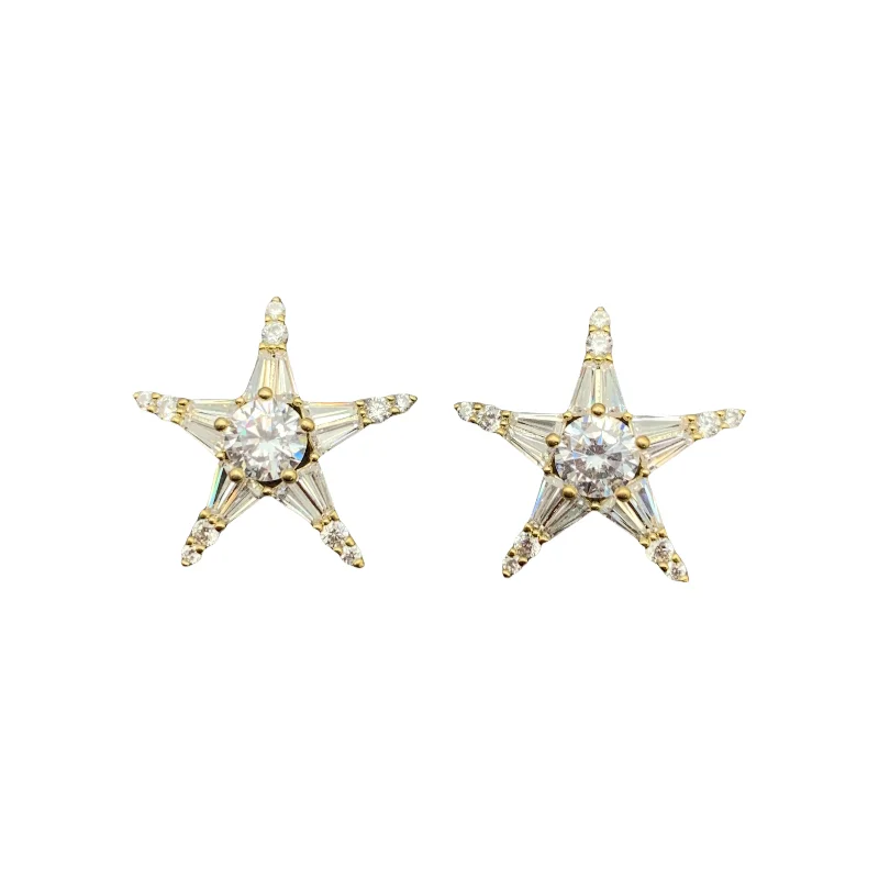 2025 New Fashion Silver Needle Zircon Earrings Stylish Anniversary Five-Pointed Star Clown Gold Plating Beautiful Pearl Diamond