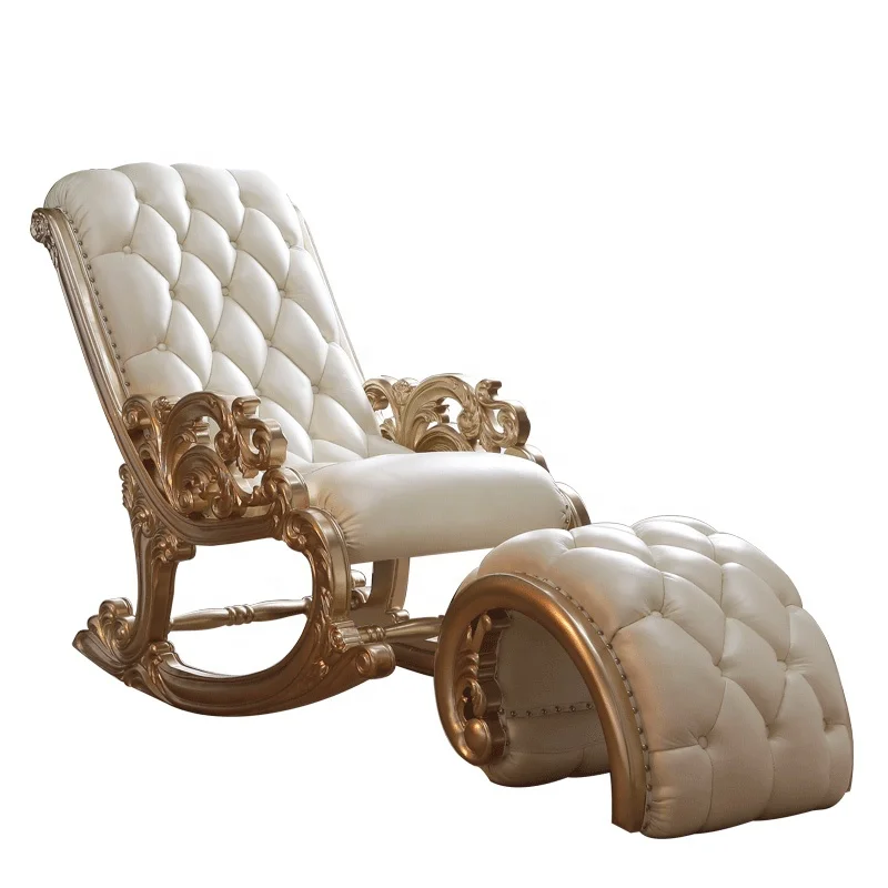Wood Furniture Factory Wholesale Cheaper Classical Leather Rocking Chair with Ottoman in Optional Furnitures Color