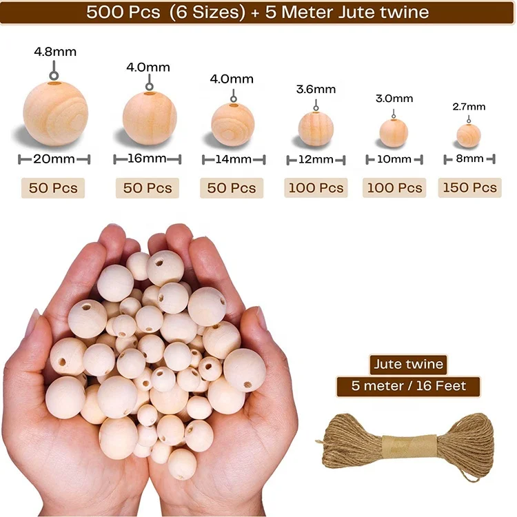 Wholesale Wooden Round Crafts Natural Wood Beads for Jewelry Making