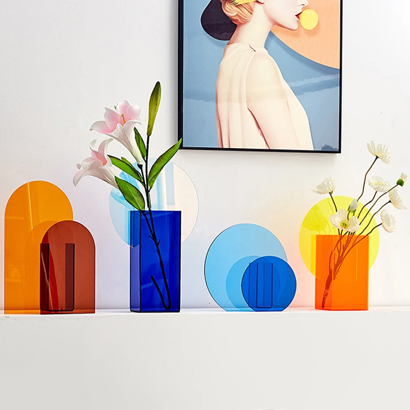 Flower Vases New Colorful Clear Luxury Acrylic Modern Plastic Nordic Wedding Decor Glass & Crystal Flower Vases For Home Decor