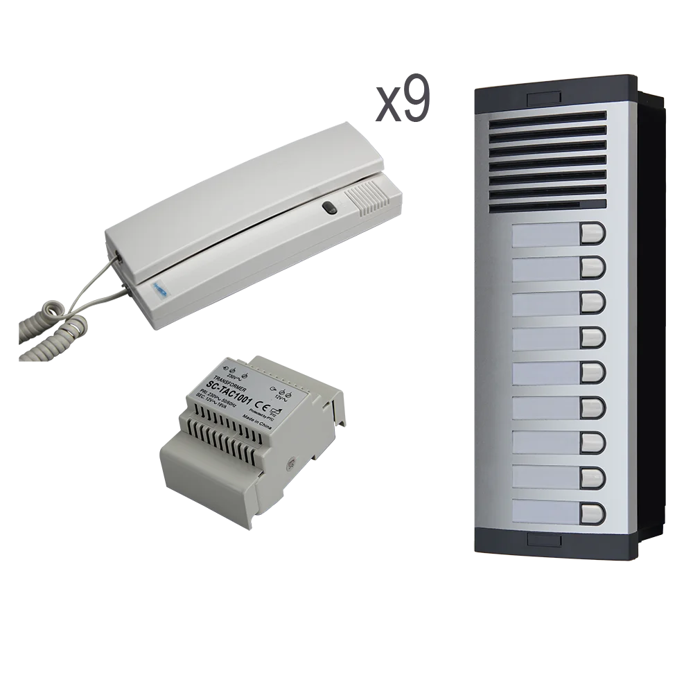 9 Way Door Entry Kit 4+n Wiring Aluminum Panel Metal Push Button Embedded/Surface Installation Citymax