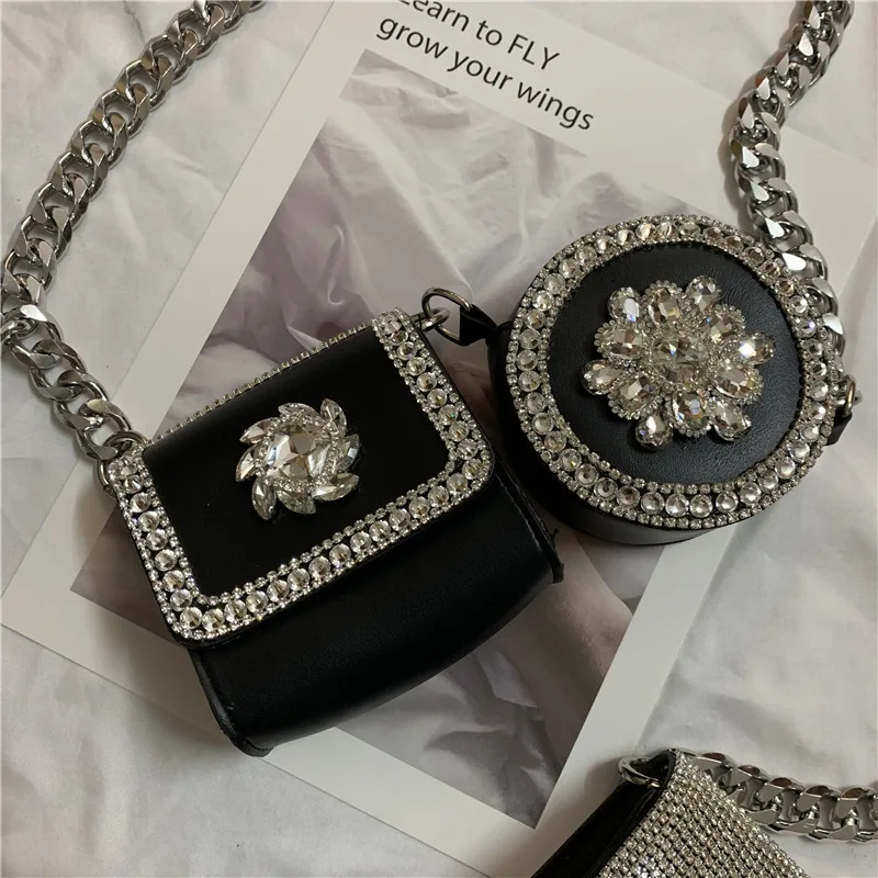 hot sale PU fashion lady bag 3pcs shinning stone decoration waist belt