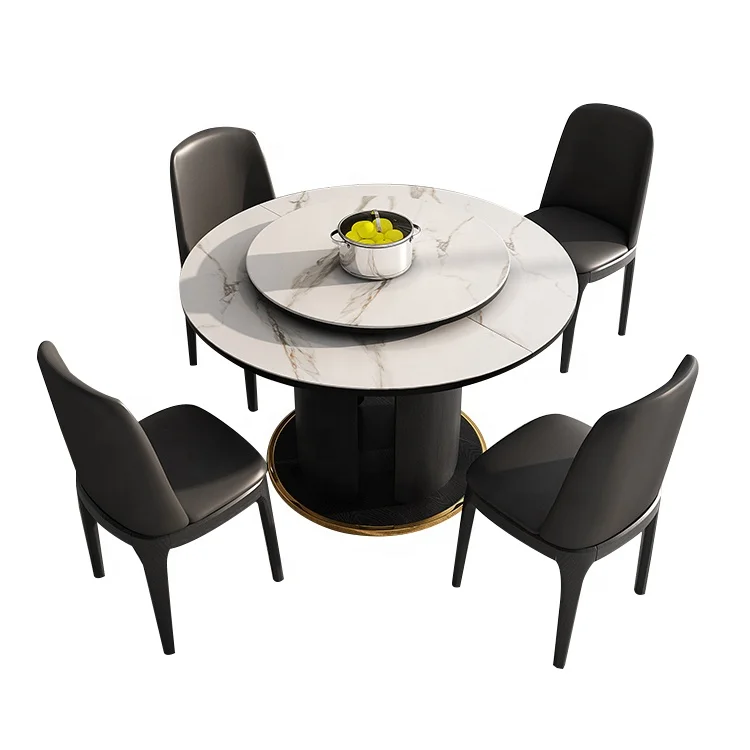 Nordic rock plate solid wood telescopic dining table and chair combination round household table folding household table