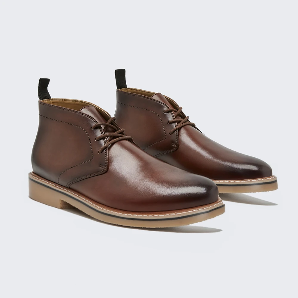 High End Laceup Office Shoes Brown Leather Boots Men For Winter