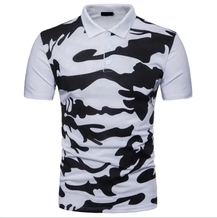 OEM Polyester Cotton Blend Cool Camouflage Printing Logo Turn Down Collar T-Shirt Comfortable Breathable Men Sport Polo Shirt