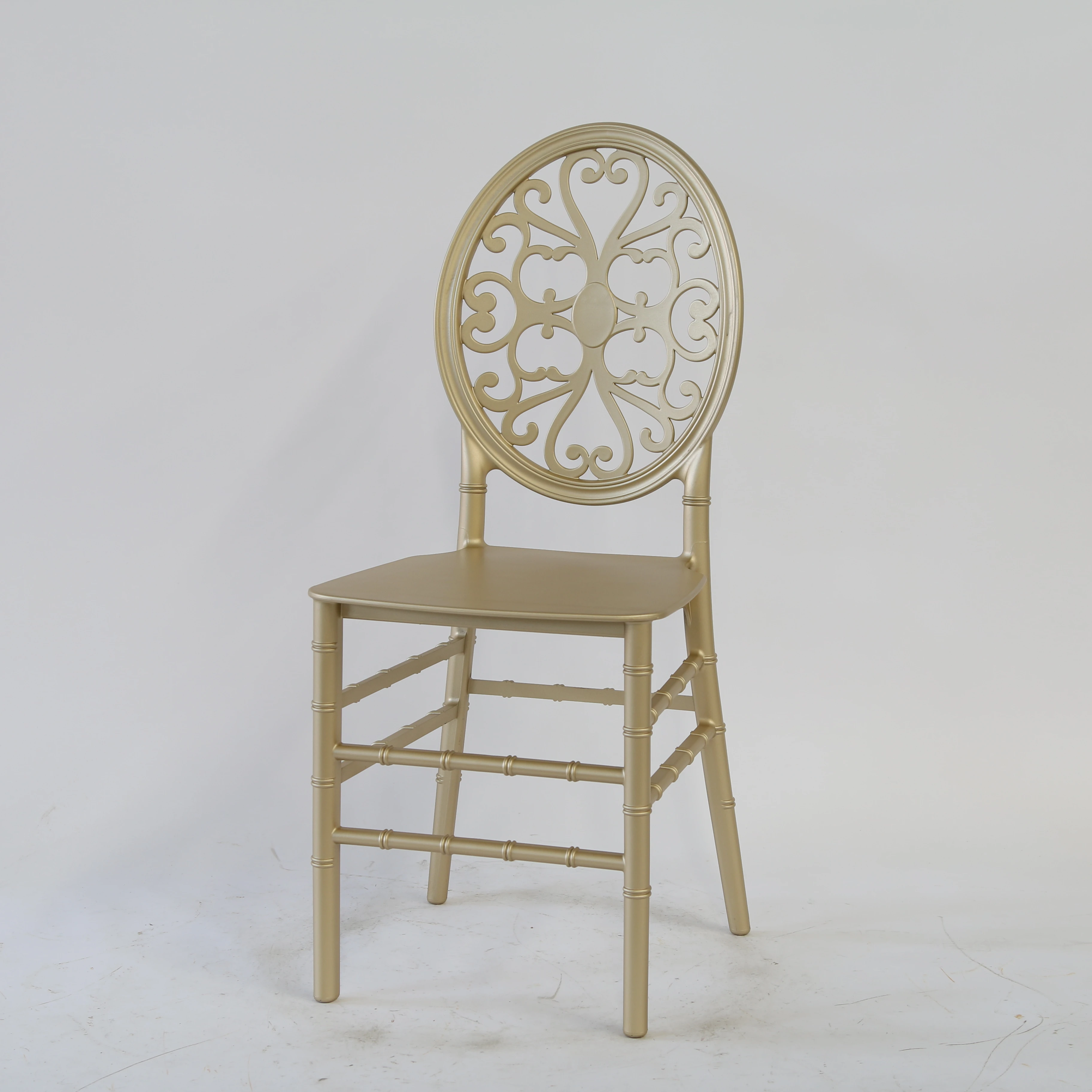 Outdoor Event Party Gold Flower Back Chairs in Monoblock one piece style for Wedding Banquet