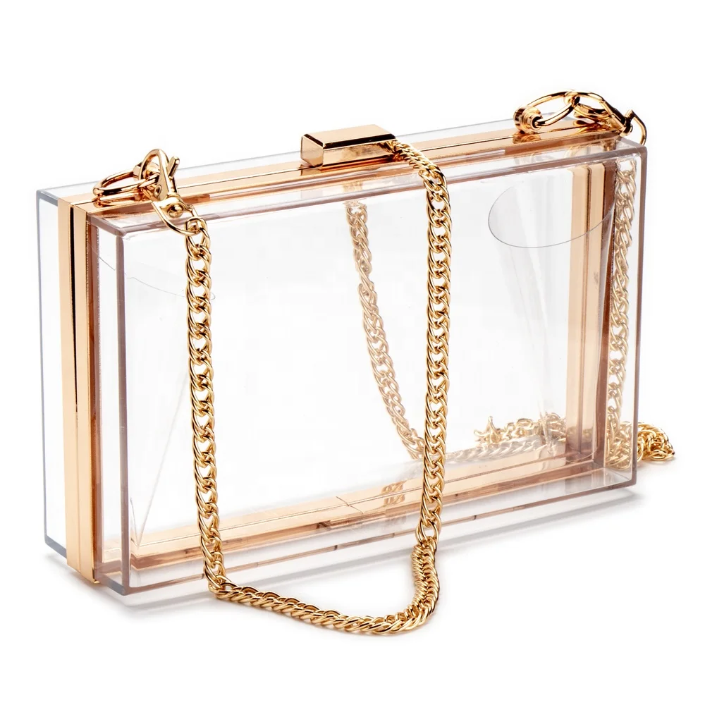 New Fashion Elegant Women Acrylic Evening Handbag Cross-Body Purse Bag With Gold Chain