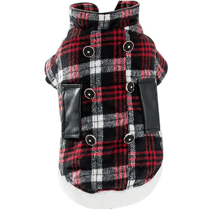 Classic Plaid Printed Cat Clothes Pocket Puppies Cotton Clothes Winter Dog Two-legged Clothes