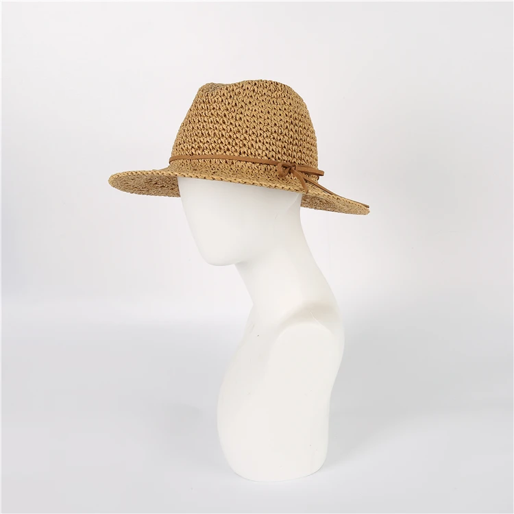 Natural Wide Brim Raffia Straw Floppy Panama Hat Hollow Out Sun Floppy Panama Hat
