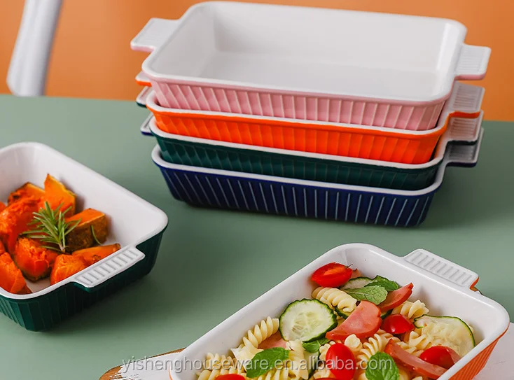 Custom Made Rectangle Porcelain Bakeware Cheap Price Baking Plate Baker Dish For Roast Cooking Hotel Home Kitchen