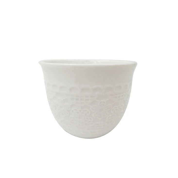 Wholesale porcelain decorative embossed design tea ceramic cawa cup