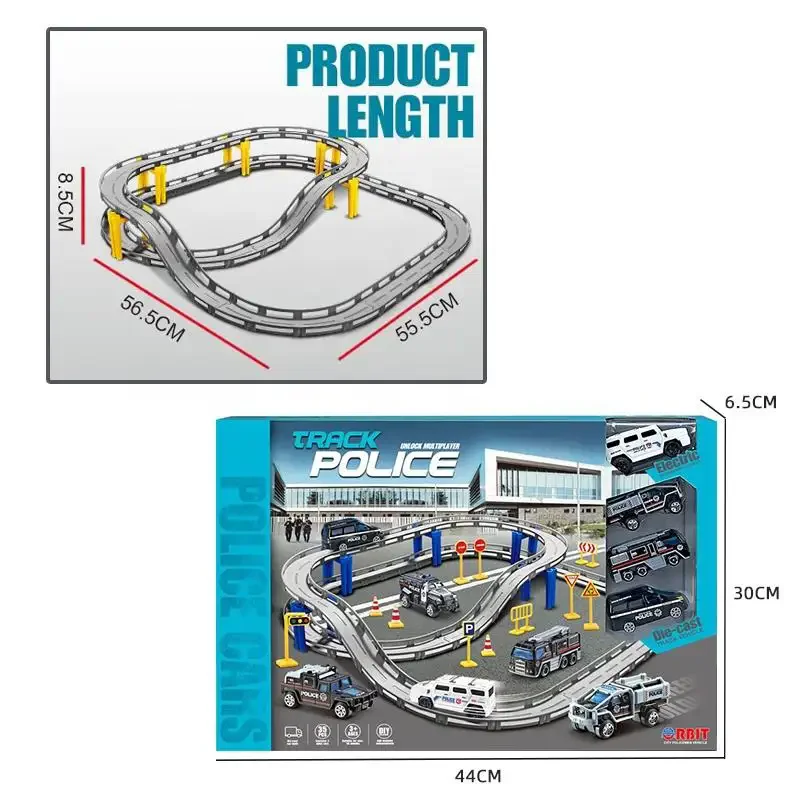 Racing track slot toys children electric die cast police car toy track for kids