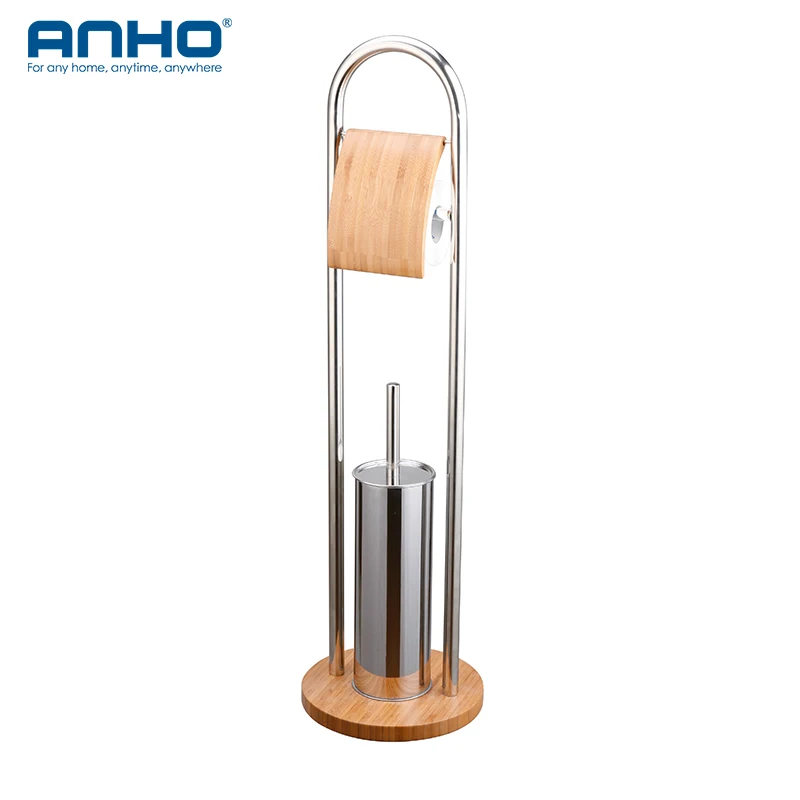 Бамбук свободный стоячий держатель для туалетной бумаги и унитаз кисть комбо хранения в ванной