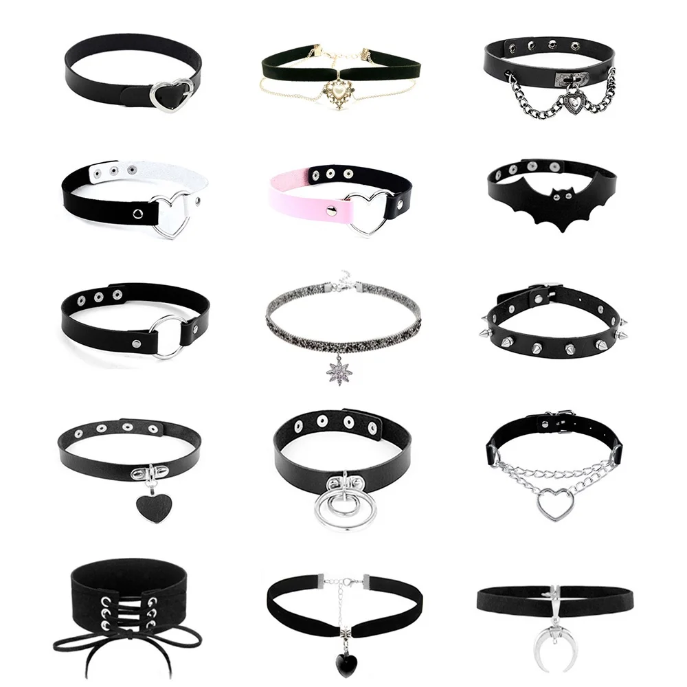 Sexy Trendy Vintage Charm Round Gothic Collar Necklaces Jewelry Gift Gothic Leather Heart Harajuku Punk Choker Necklace