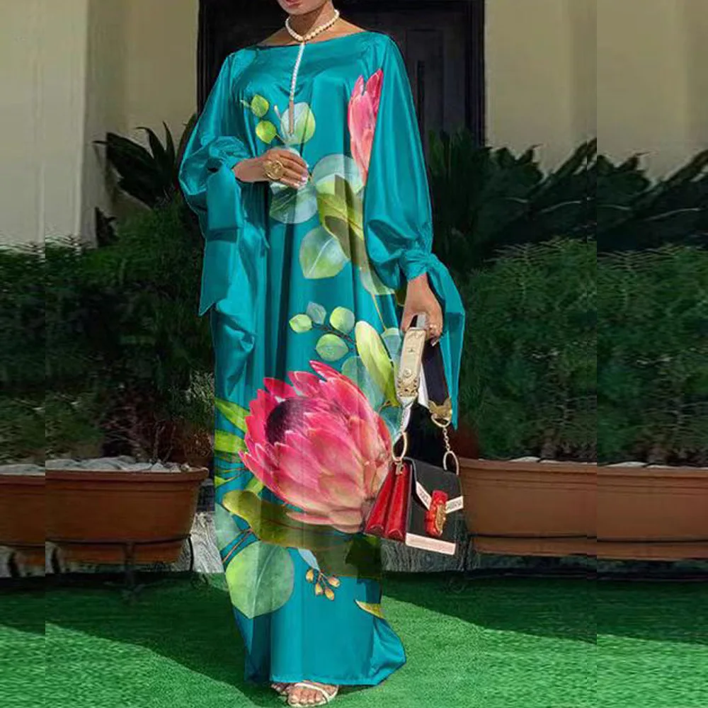 Robes Women 2024 Vintage Printed Long Sleeve Dresses Casual Loose Bohemian Vestidos Summer Casual Loose Long Maxi Sundress
