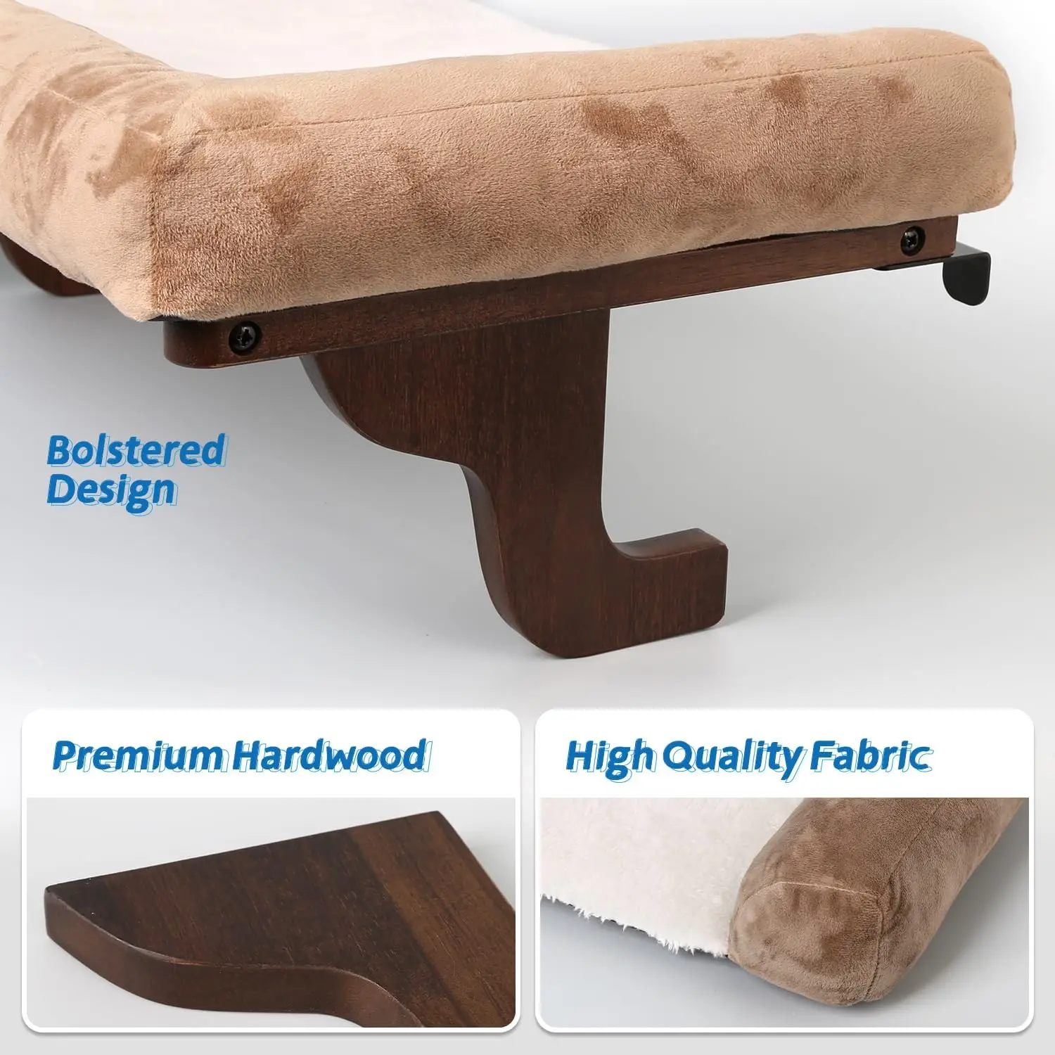 Cat Perch Window Sill Bolster Orthopedic Hammock Design with Premium Hardwood Metal Frame Dark Stained Wood Brown Bed