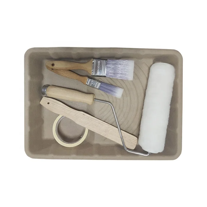Factory wholesale Biodegradable paint tray Palette bagasse paper material Paint tools decorative Paint roller brushes