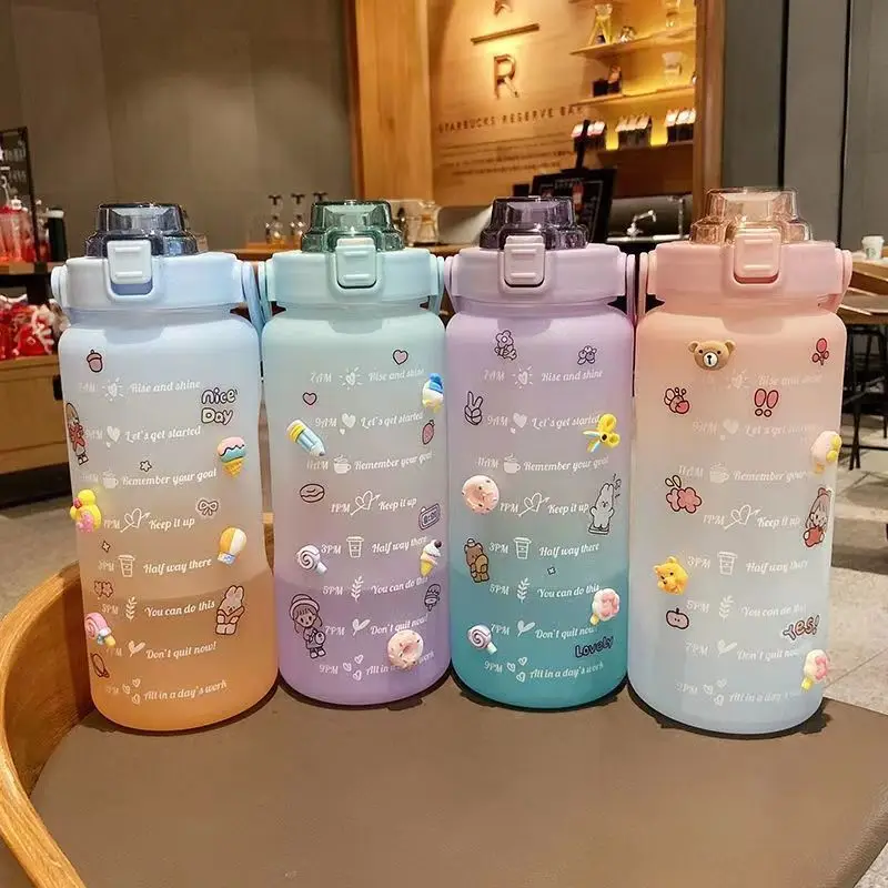 Dropshipping 64oz Large Capacity Bouteille Deau Motivational Workout Waterbottle Half Gallon Water Bottle With Stickers