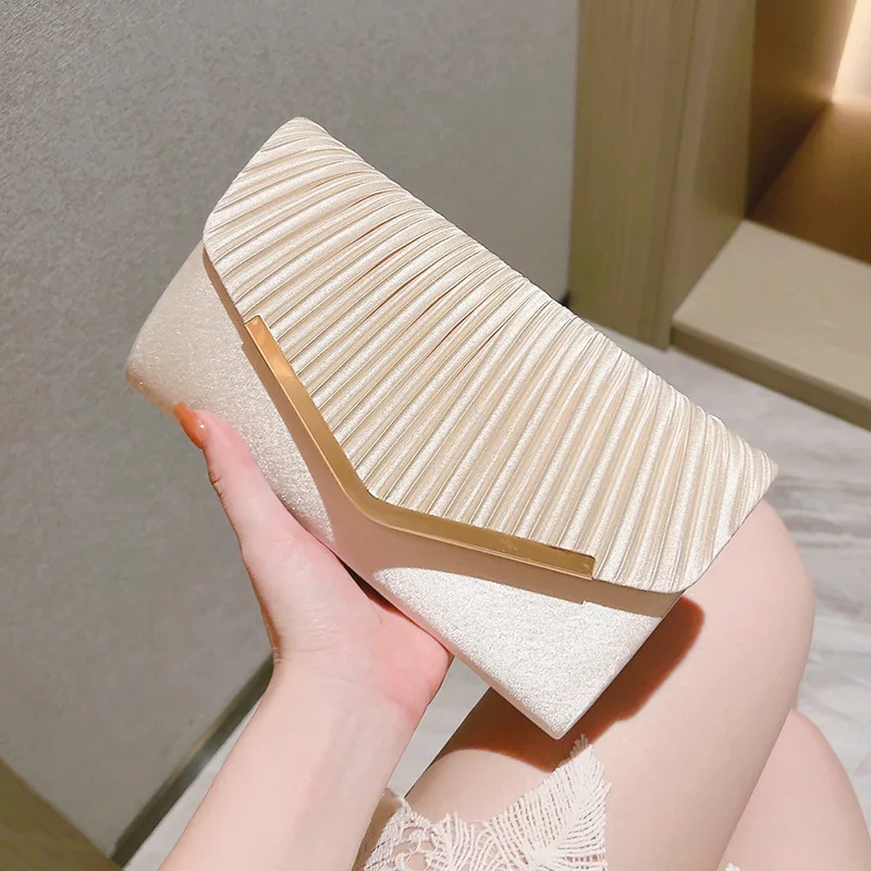 Evening Pleated Envelope Clutch Purses And Handbags Envelope Pu Leather Chain Women Large Envelope Bags Clutch Bag