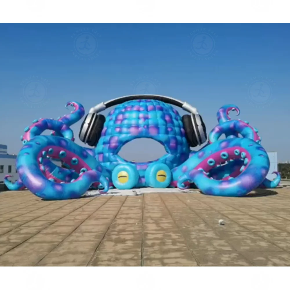 10m Giant Inflatable DJ Octopus Cabin Background Wall Booth Balloon EyeCatching Event Stage Decoration Toy