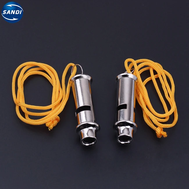 Custom colorful good quality metal referee metal whistle with rope