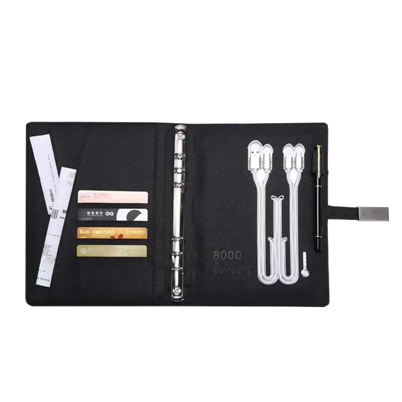 Lork Fingerprint Lock Notebook with 8000mah Power Bank Wireless Charging A5 Digital Agenda Planner Promotion Leather Powerbank