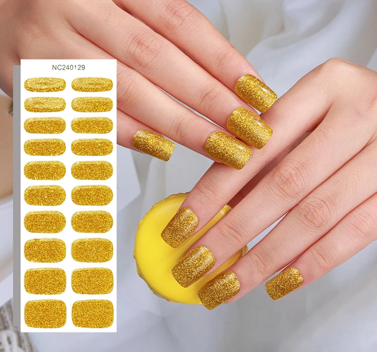 China Wholesale Market Agents High Quality Solid Glitter UV Light Baked Semi Cured Gel Nail Sticker