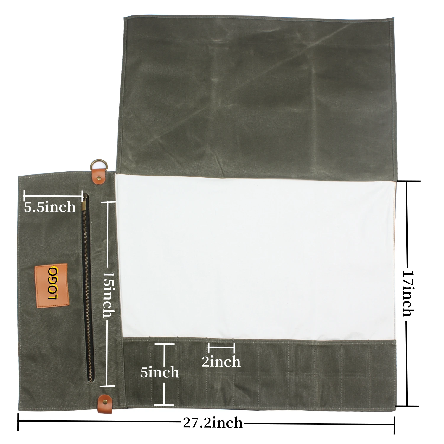 Factory Customize Knife Bag Chef Canvas Roll Bag Custom Leather Carrying Storage Case with 11 Pocket