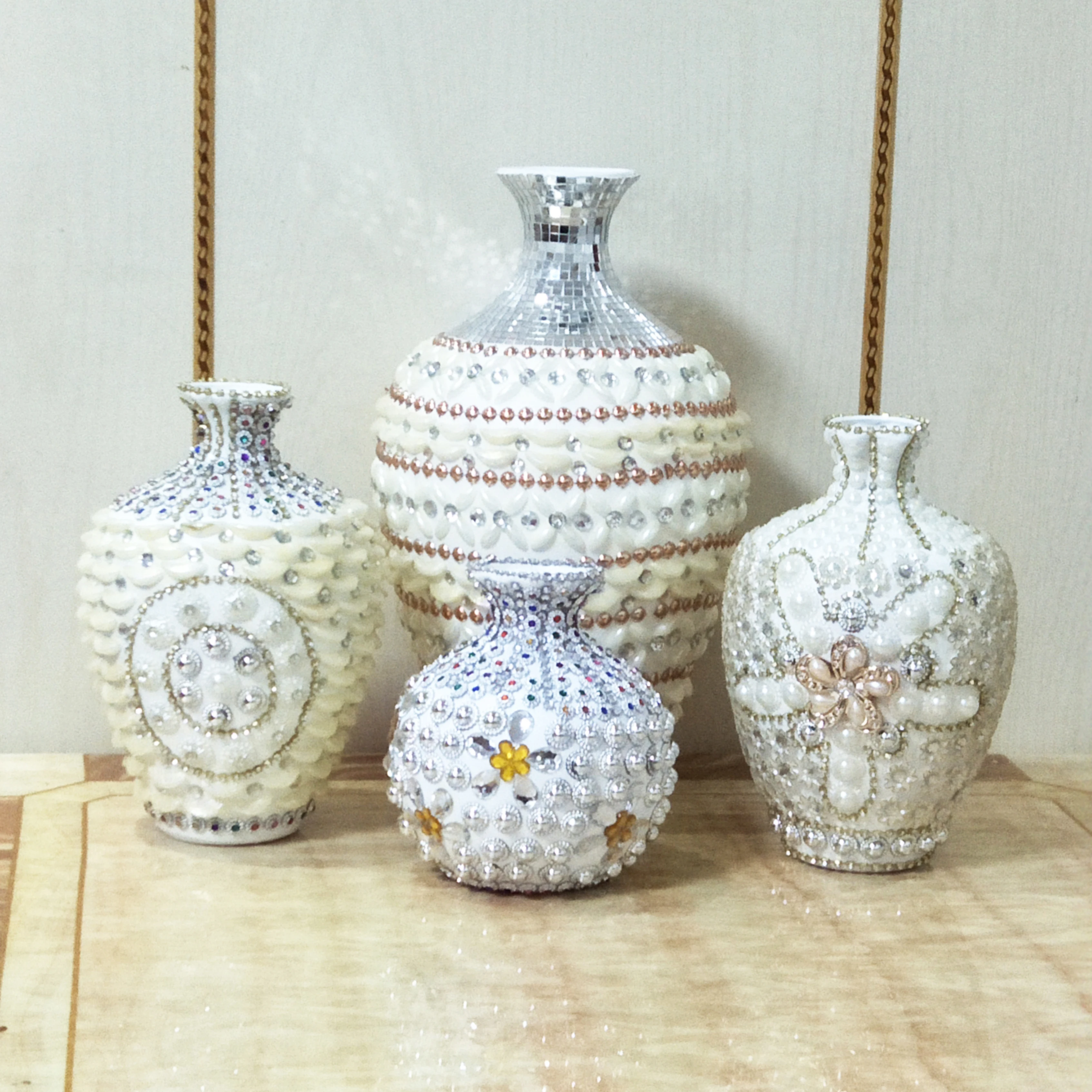 Luxury Crystal Home Decoration Furnishing Table-top Ceramic Crafts Vase For Living Room