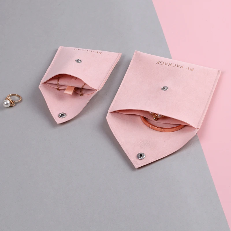 Custom New Design Small Pink Envelope Velvet Jewelry Pouch Packaging Gift Bag Wholesale