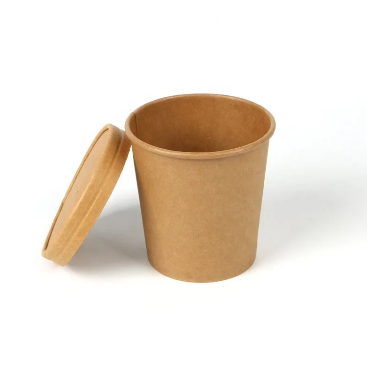 Fast Delivery Food Grade 16OZ  Kraft Soup Cup Set Restaurant Take Away Soup Containers Round Plain Paper Soup Bowl With Lid