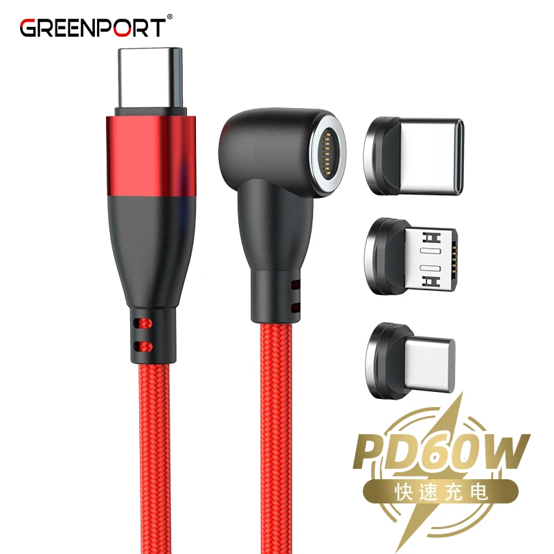 90 Degree TYPE C Magnetic Charging Cable | 3 in 1 L Shape Data Cable Compatible With Micro USB Type C Android  iPhone