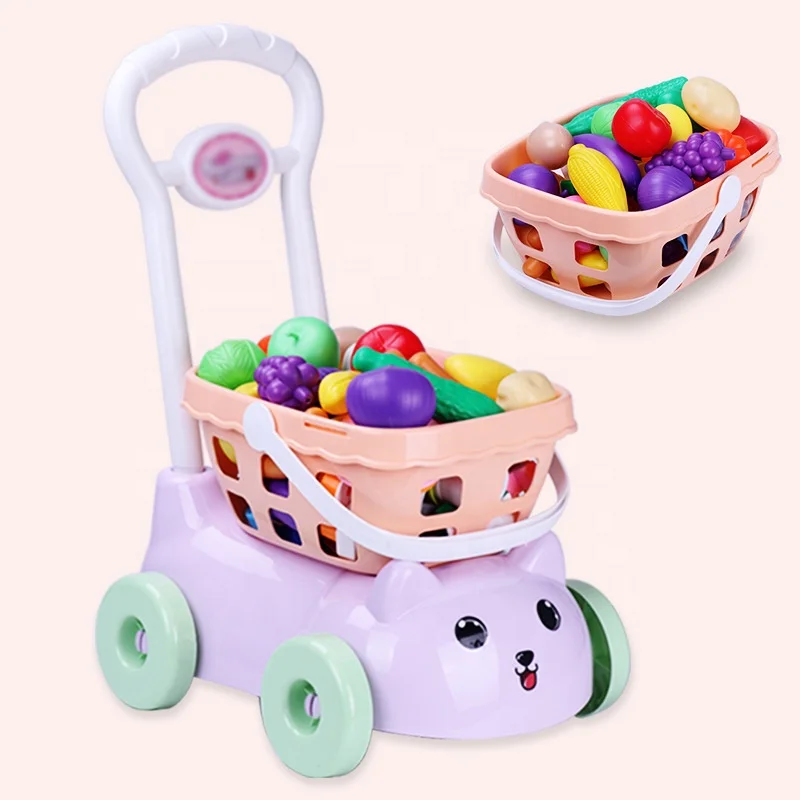 Детский игровой домик, набор игрушек для кухни, детская корзина для покупок с корзиной для фруктов и овощей, тележка для детского супермаркета