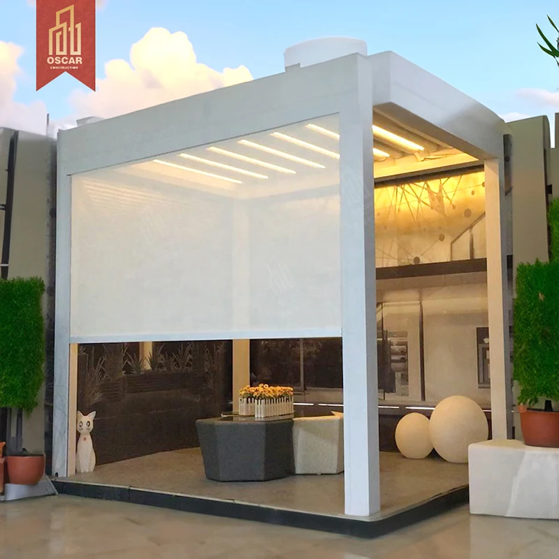 JUNPAI Motorised 4x3 Aluminium Pergola Gazebo & Pavilion for Villa Waterproof Lockable & Fireproof Terrace Roof Outdoor Space