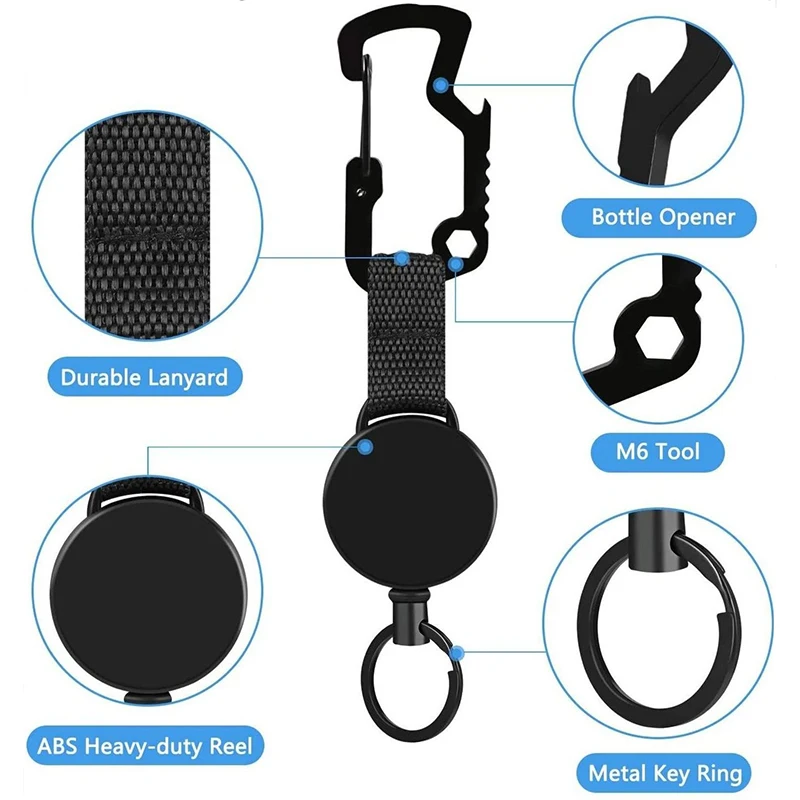 Retractable KeyChain Multitool Carabiner Key Holder Retractable Badge Holder Reel Heavy Duty Badge Reel with 24 Inch Steel Cable