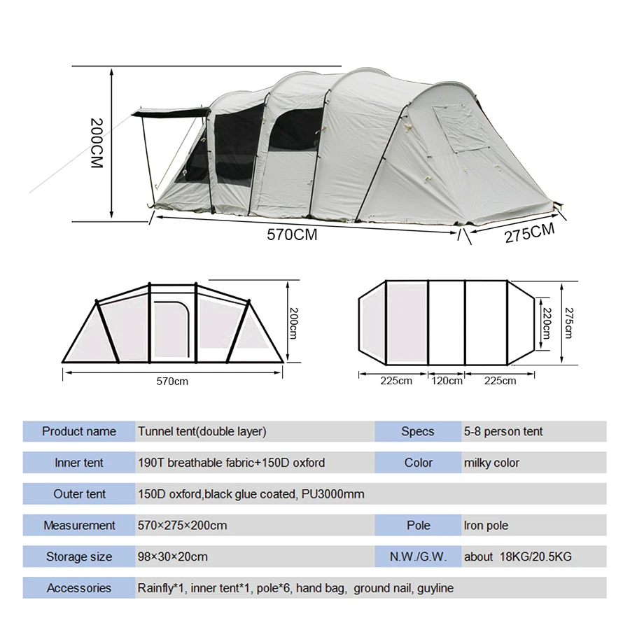 Custom logo waterproof tunnel tents camping outdoor rainfly double layer family tents for camping
