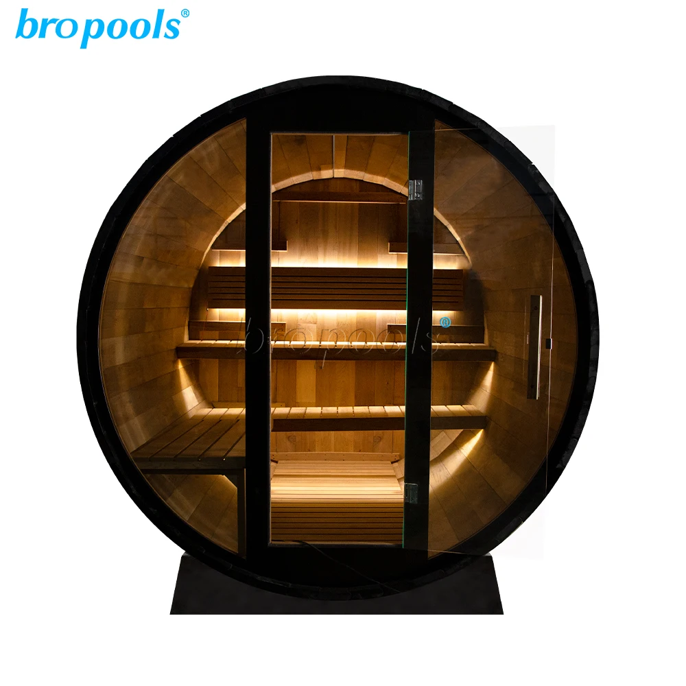 Hot-Selling Outdoor Modern Solid Canadian Red Cedar Waterproof Barrel Sauna with Dry Steam Computer Control Panel Stove Heater