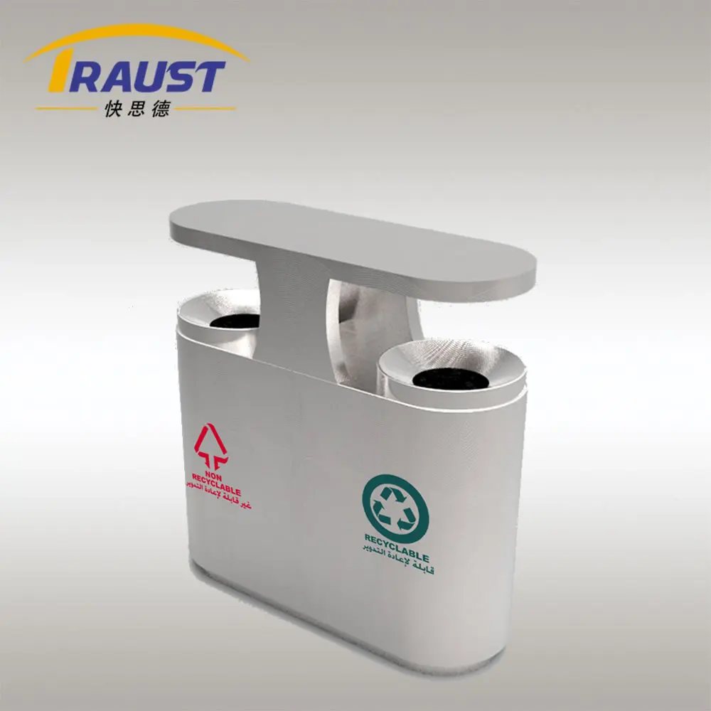 Traust commercial outdoor street large heavy duty recycling touchless locked storage stainless steel waste trash garbage can bin