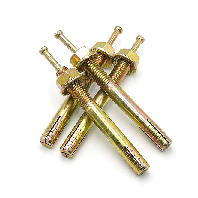 Ударный анкерный болт желтого цвета из углеродистой стали с цинковым покрытием, тяжелый металлический анкерный болт, высокопрочный ударный расширительный винт