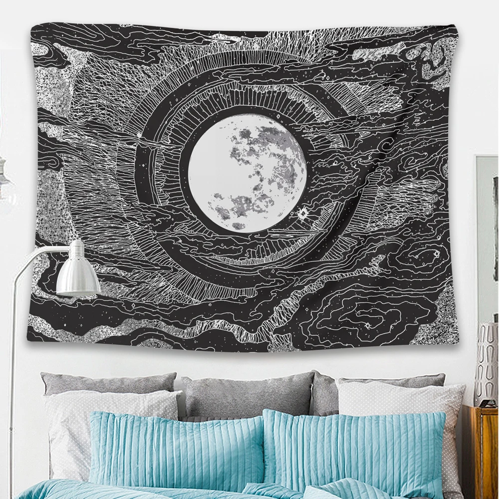 Гобелен с изображением Солнца и Луны, гобелен со звездами, черно-белый Мистический гобелен, настенные гобелены